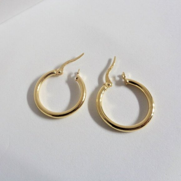 NEW Round 14 mm Gold Hoop Earrings Real 10K Yellow Gold Hoops! Stamped 10K - Picture 2 of 3